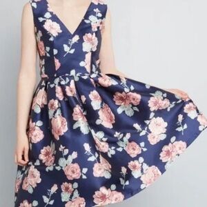 Chi Chi London Navy and Pink Floral Midi Dress